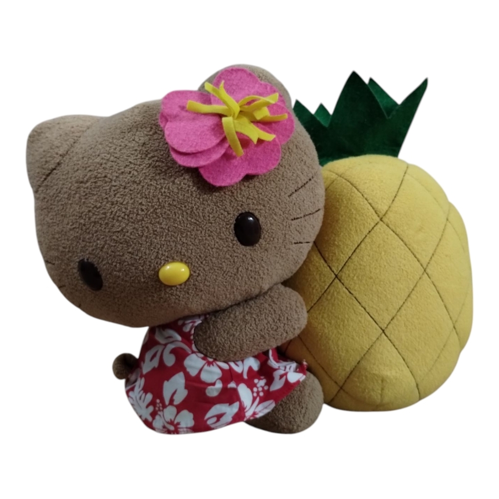 Sanrio Hello Kitty HAWAII Plush Dolls Tan Skin Pineapple Vintage 2005 RARE 10"